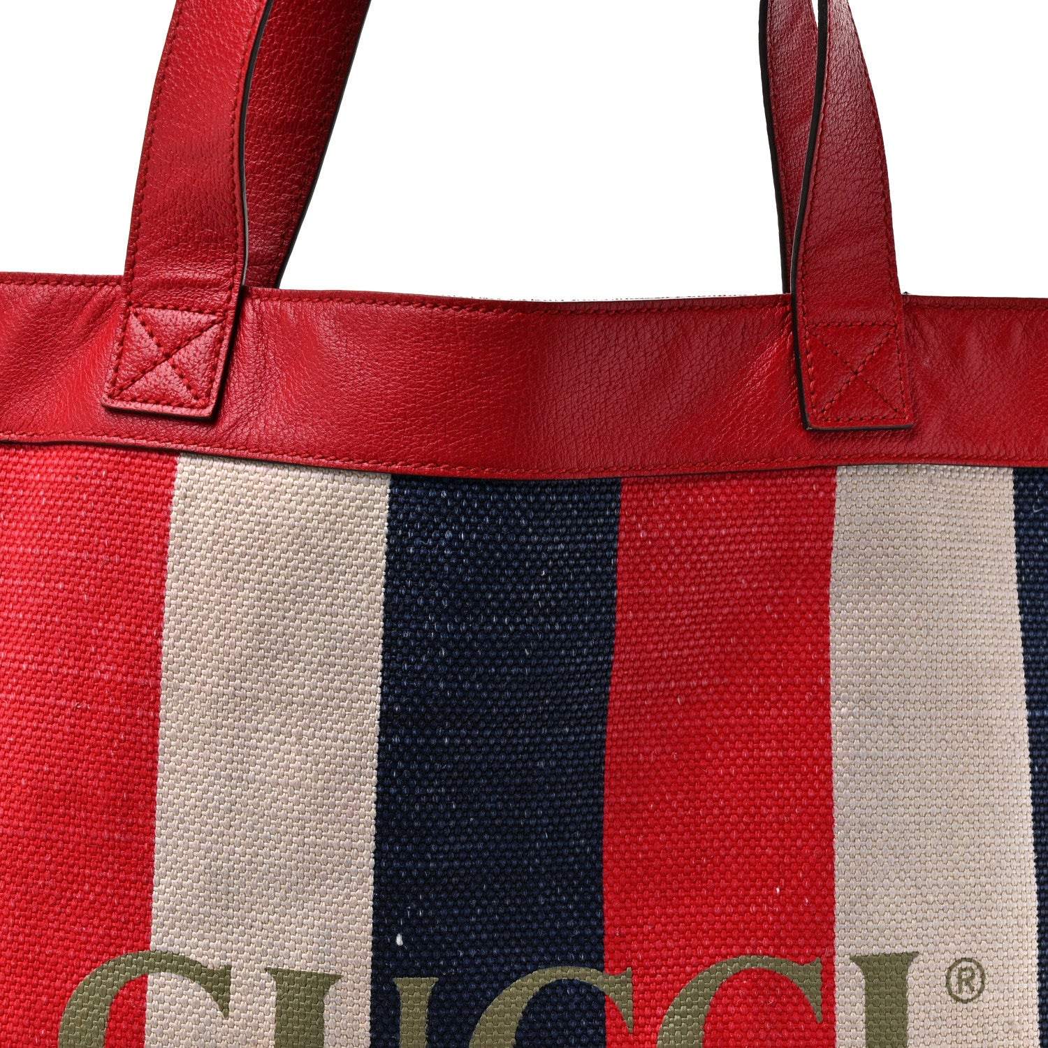 Gucci Canvas Calfskin Sylvie Stripe Logo Mens Tote Red White Blue 8 of 13