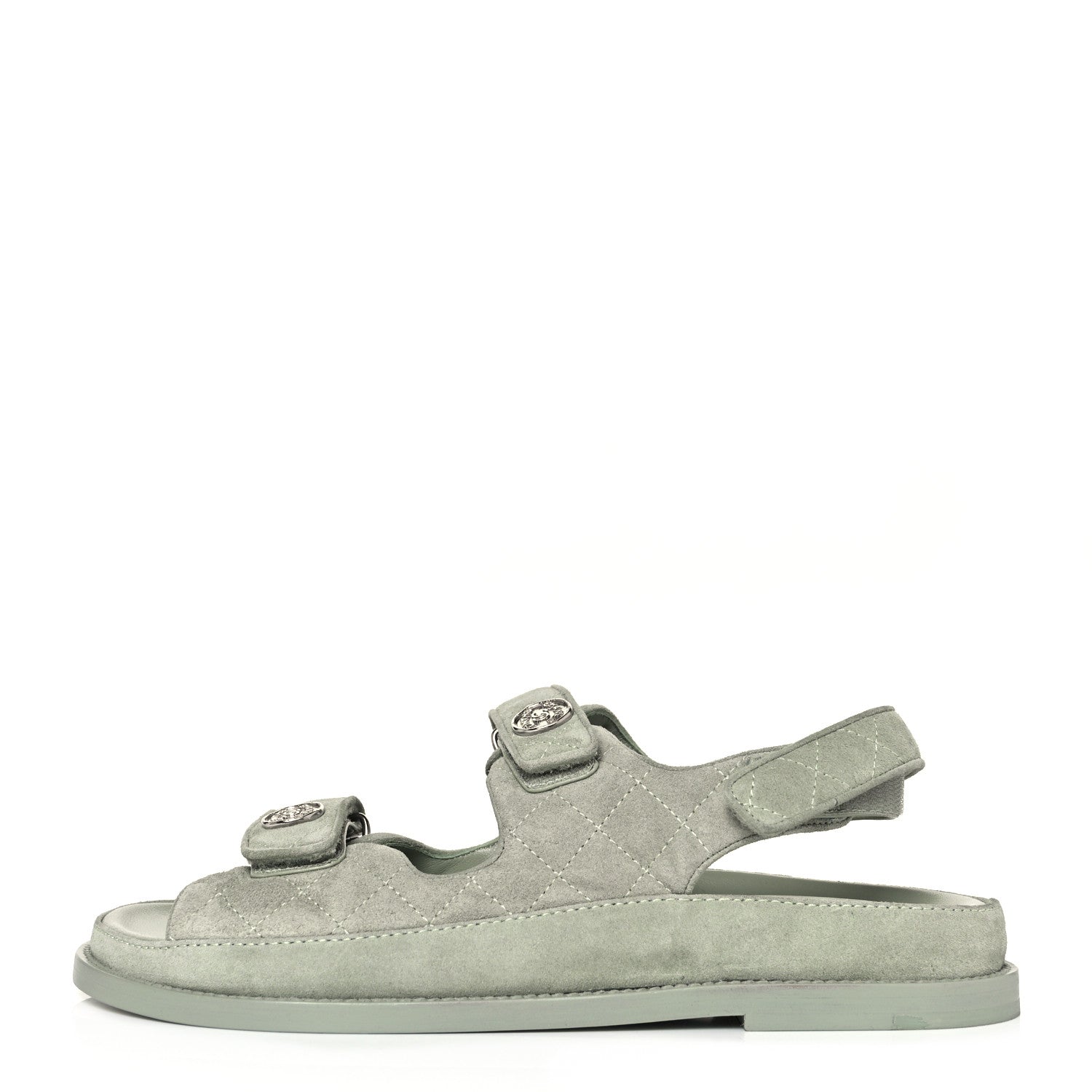 Chanel Suede Calfskin Velcro Dad Sandals 40.5 Light Green 1 of 8