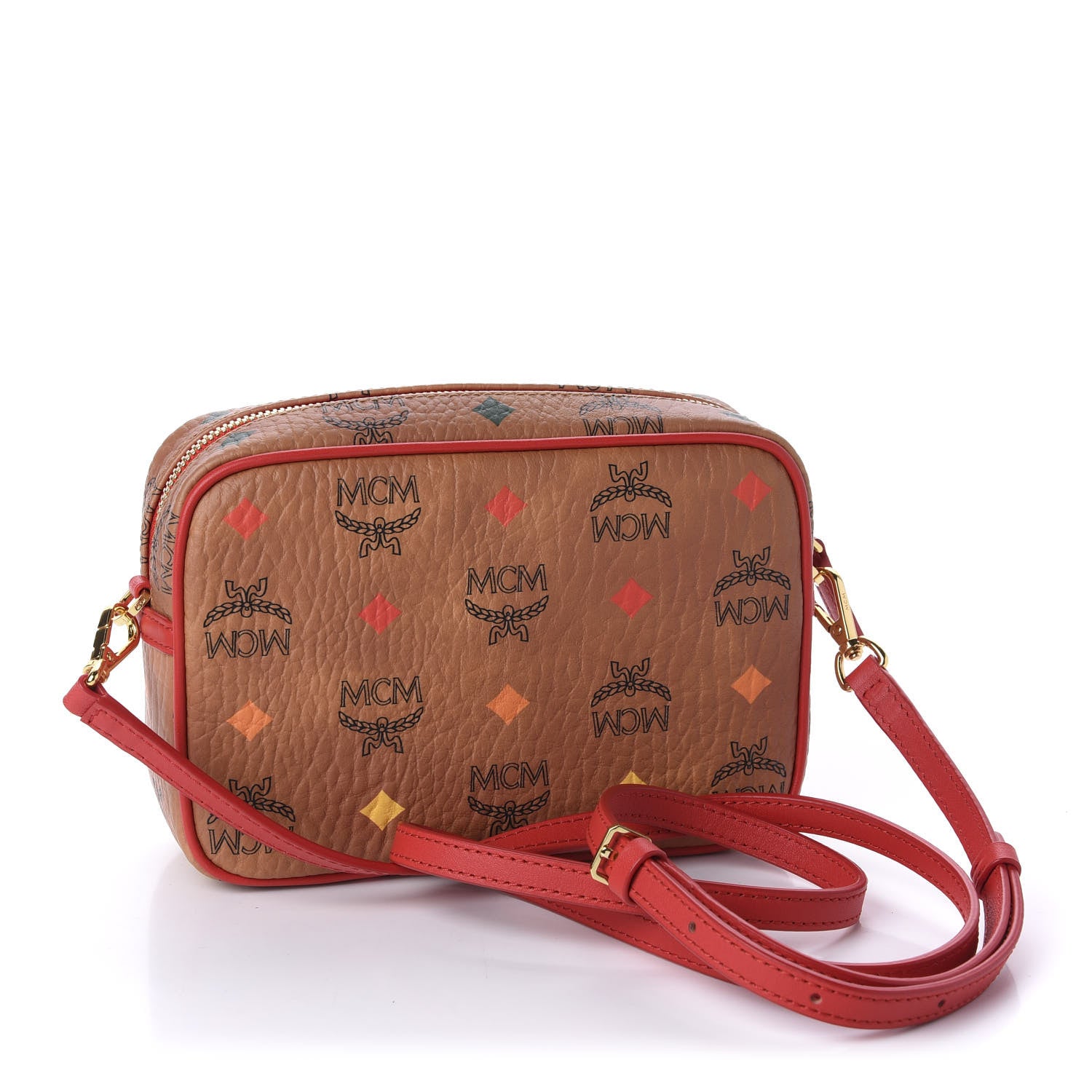 MCM Skyoptic Visetos Spectrum Diamond Camera Bag Cognac Red 3 of 9