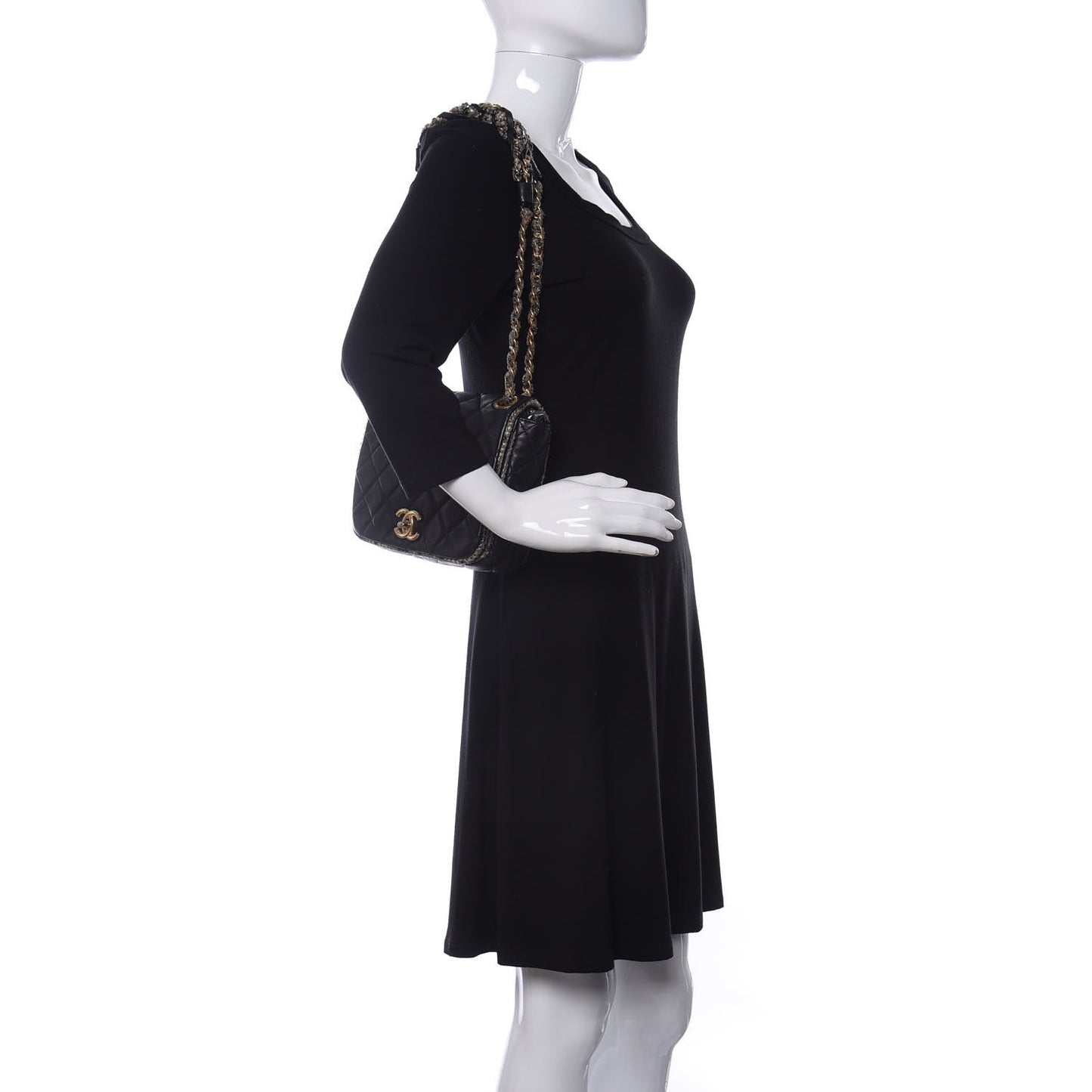 Lambskin Tweed Quilted Tweedy Flap Shoulder Bag Black