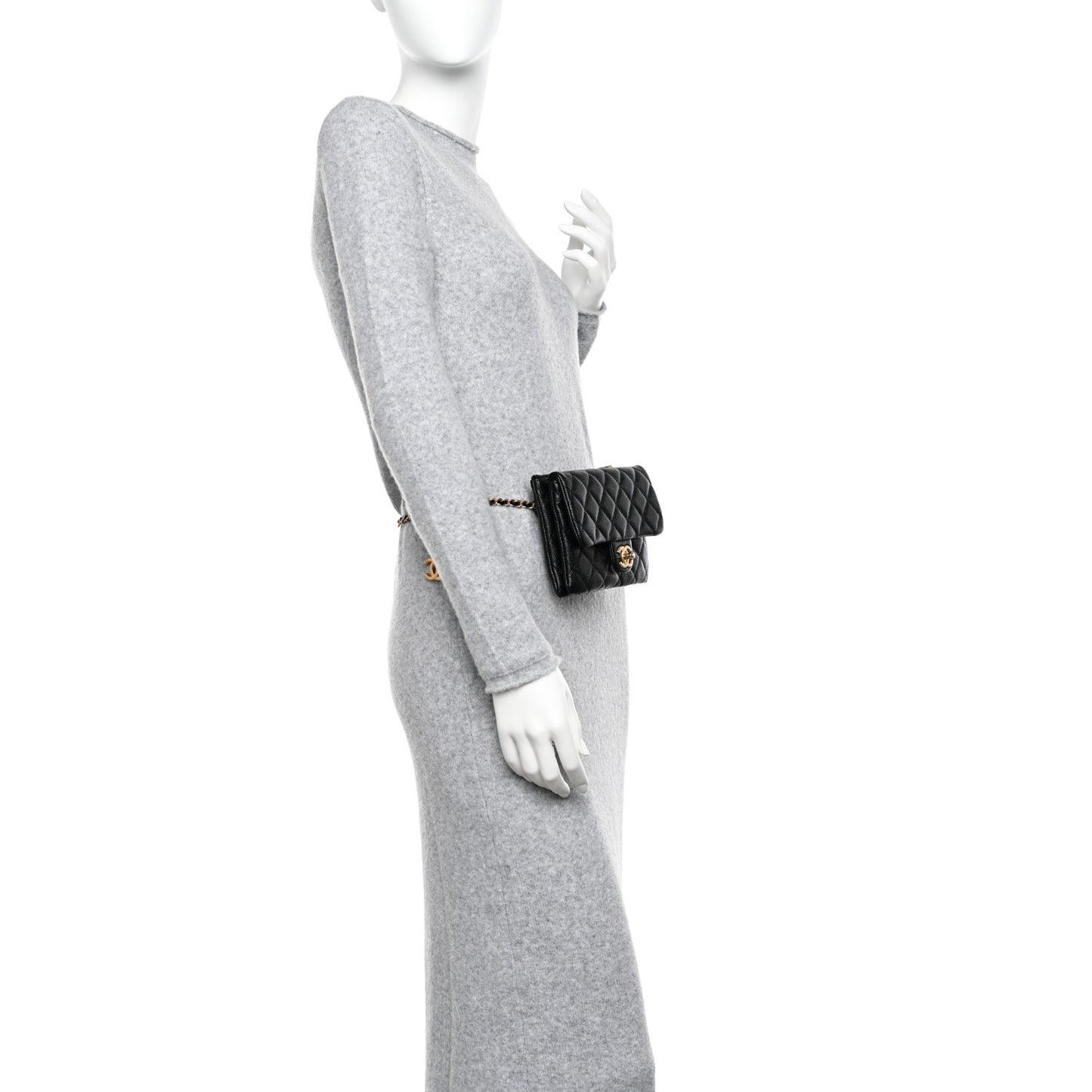 Shiny Caviar Pick Me Up Flap Belt Bag Black