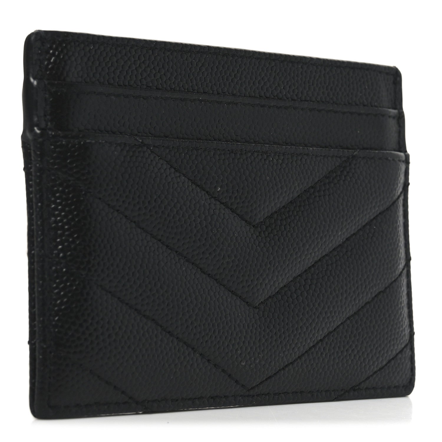 Saint Laurent Grain De Poudre Matelasse Chevron Monogram Credit Card Case Black 3 of 7