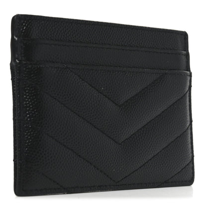 Saint Laurent Grain De Poudre Matelasse Chevron Monogram Credit Card Case Black 3 of 7