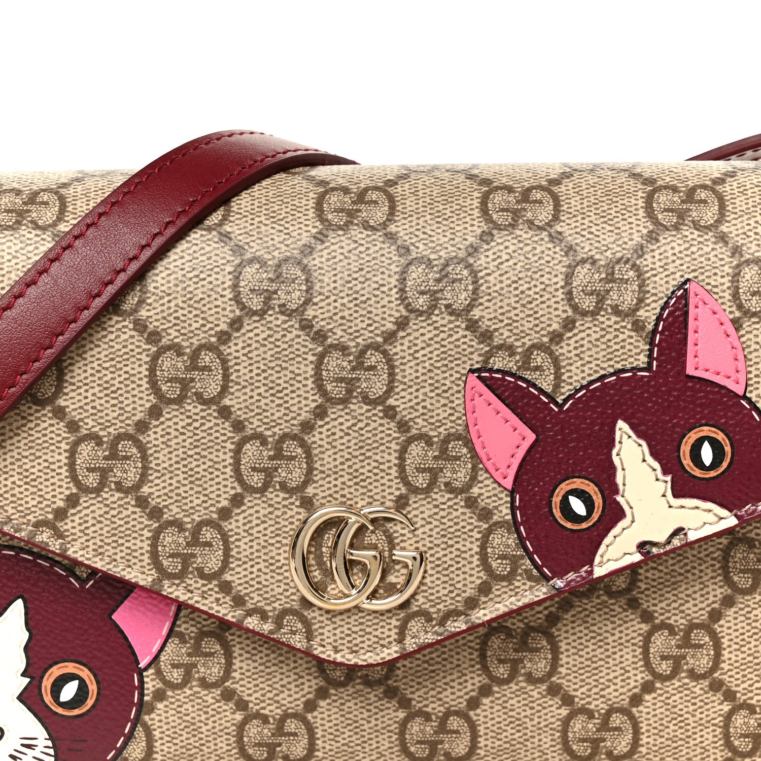 Gucci GG Supreme Monogram Cat Print Mini Shoulder Bag Beige Ebony Rosso Ancora 8 of 11
