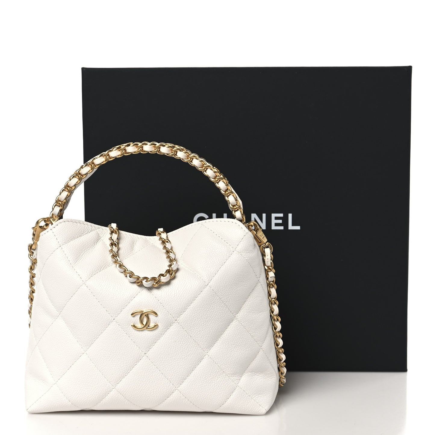 Caviar Quilted Chanel Way Clutch With Chain White