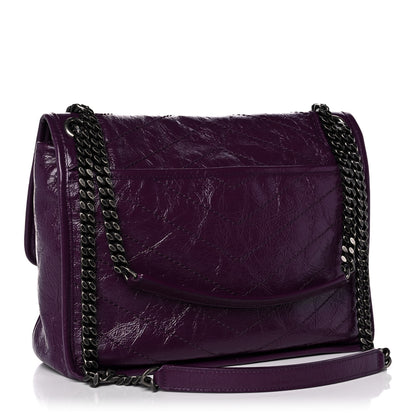 Saint Laurent Crinkled Calfskin Matelasse Monogram Medium Niki Chain Satchel Plum 3 of 12