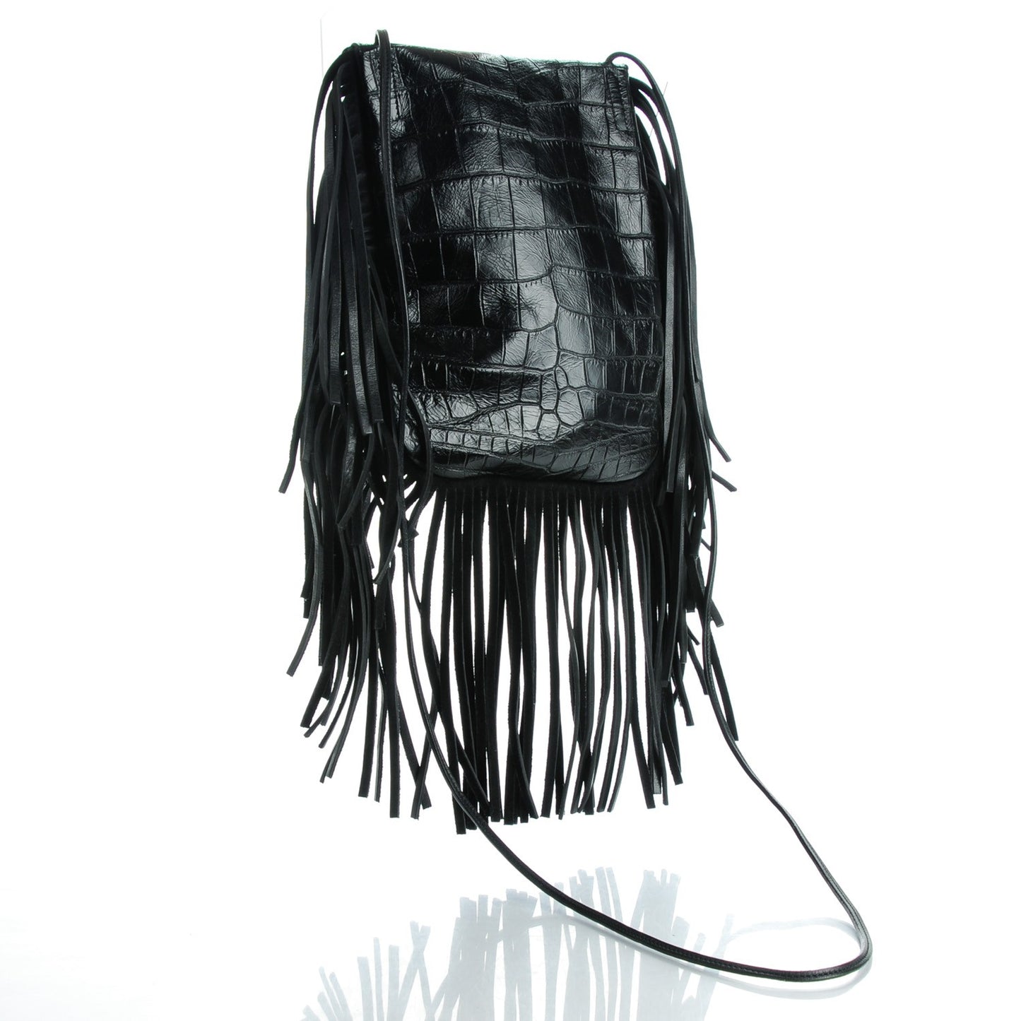 Calfskin Crocodile Embossed Anita Tassed Crossbody Bag Black