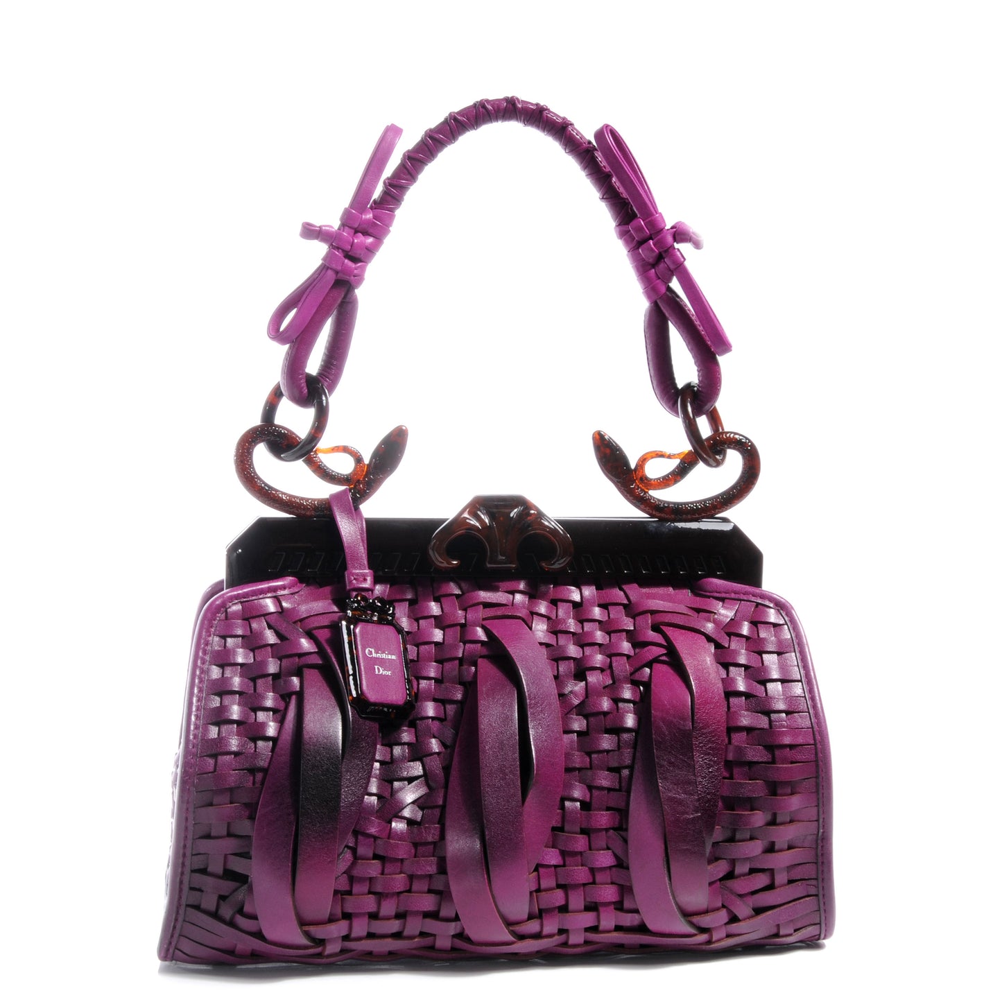 Leather Samourai 1947 Intrecciato Frame Bag Fuchsia