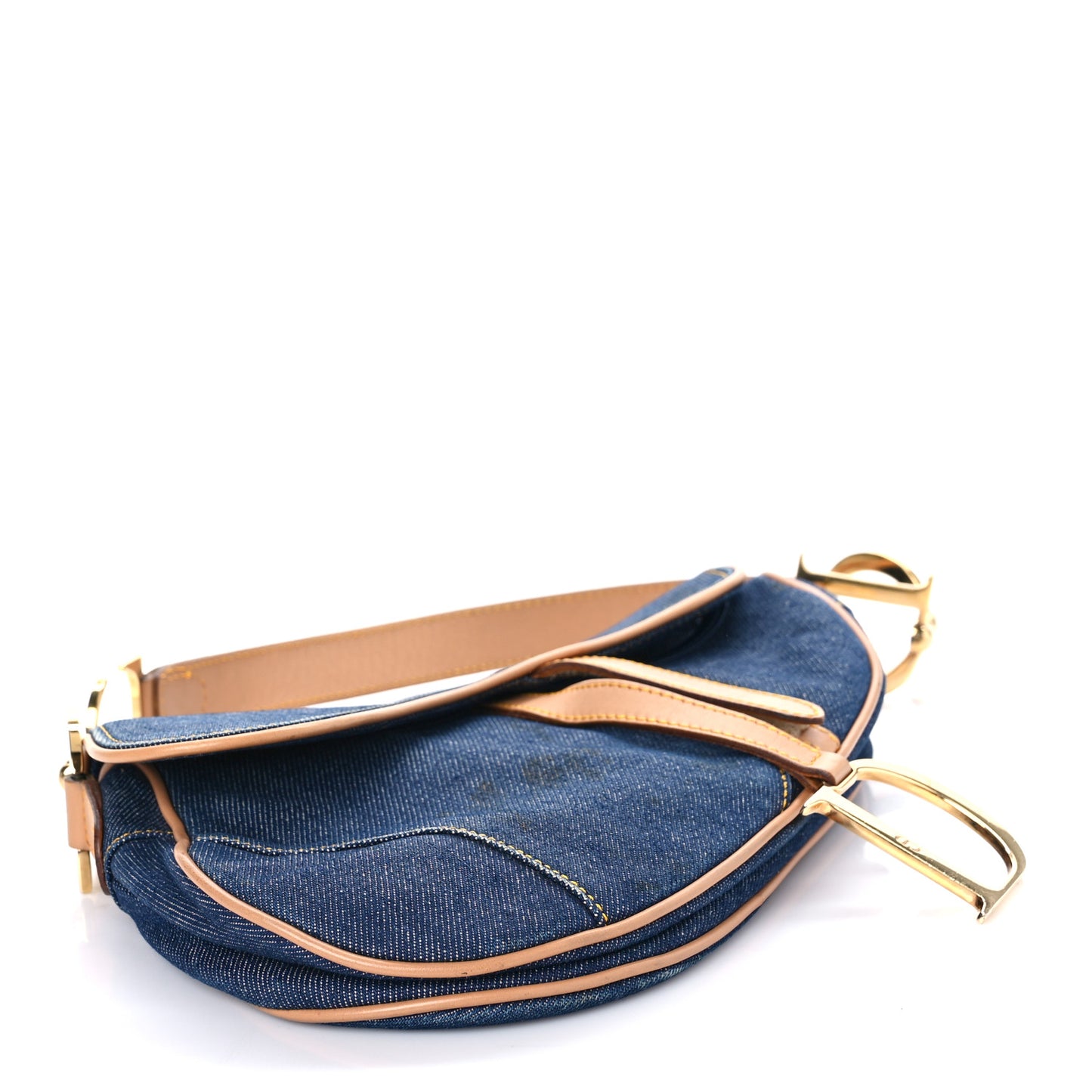 Denim Calfskin Saddle Bag Blue