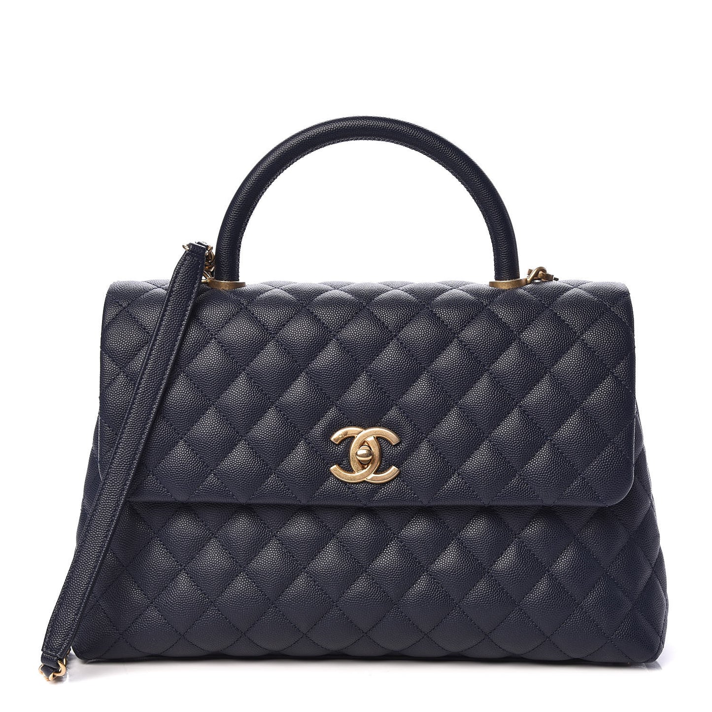 Caviar Quilted Medium Coco Handle Flap Navy Blue