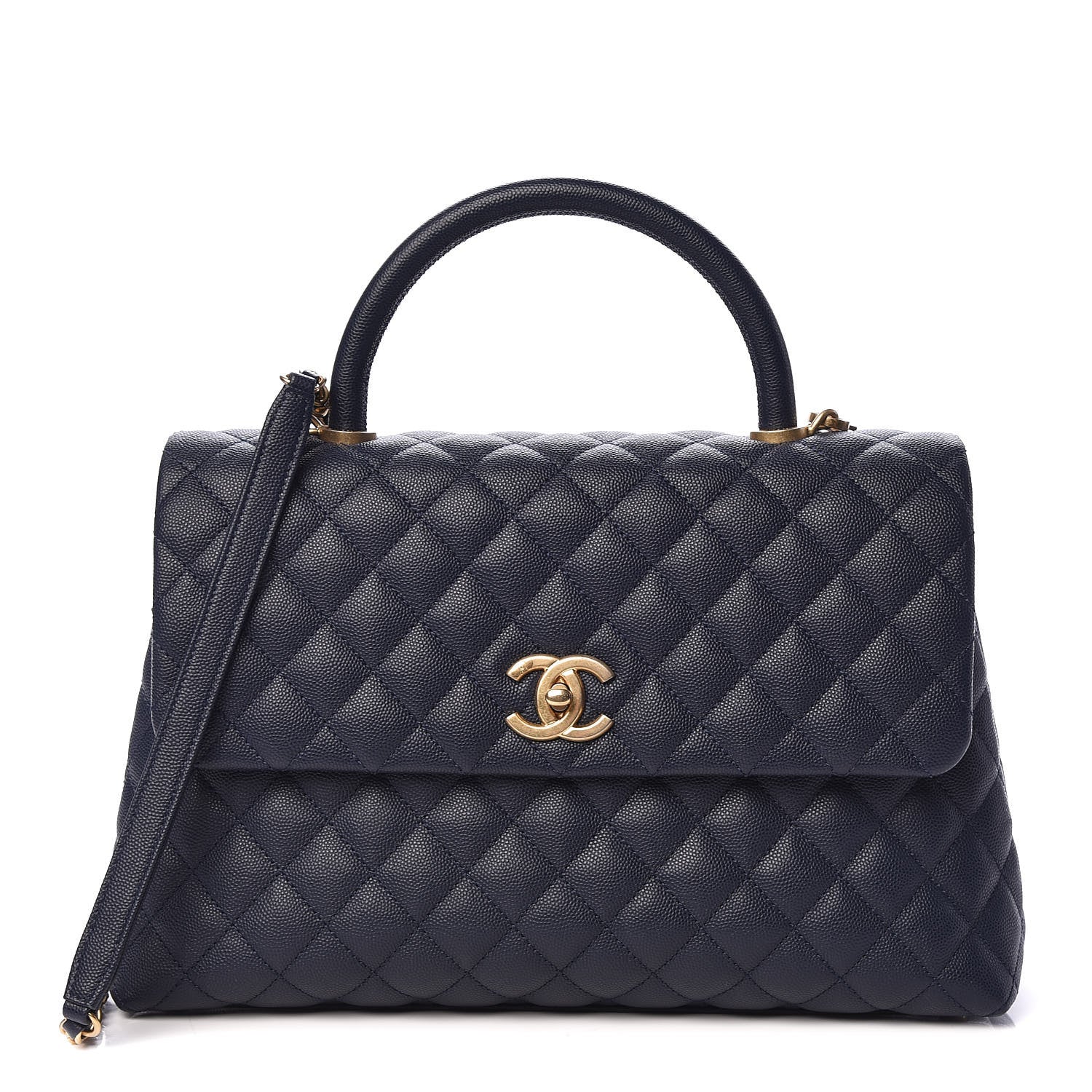 Chanel Caviar Quilted Medium Coco Handle Flap Navy Blue 1 of 13