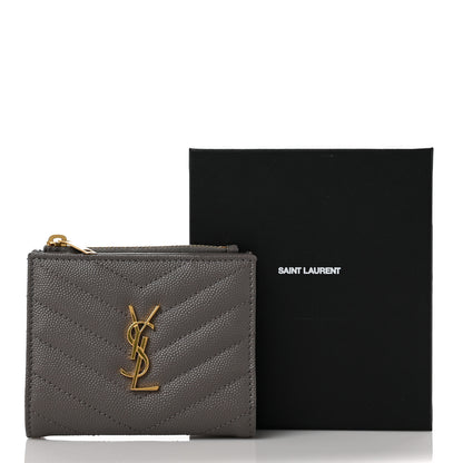 Saint Laurent Grain De Poudre Matelasse Chevron Monogram Zipped Card Case Tech Fog 9 of 9