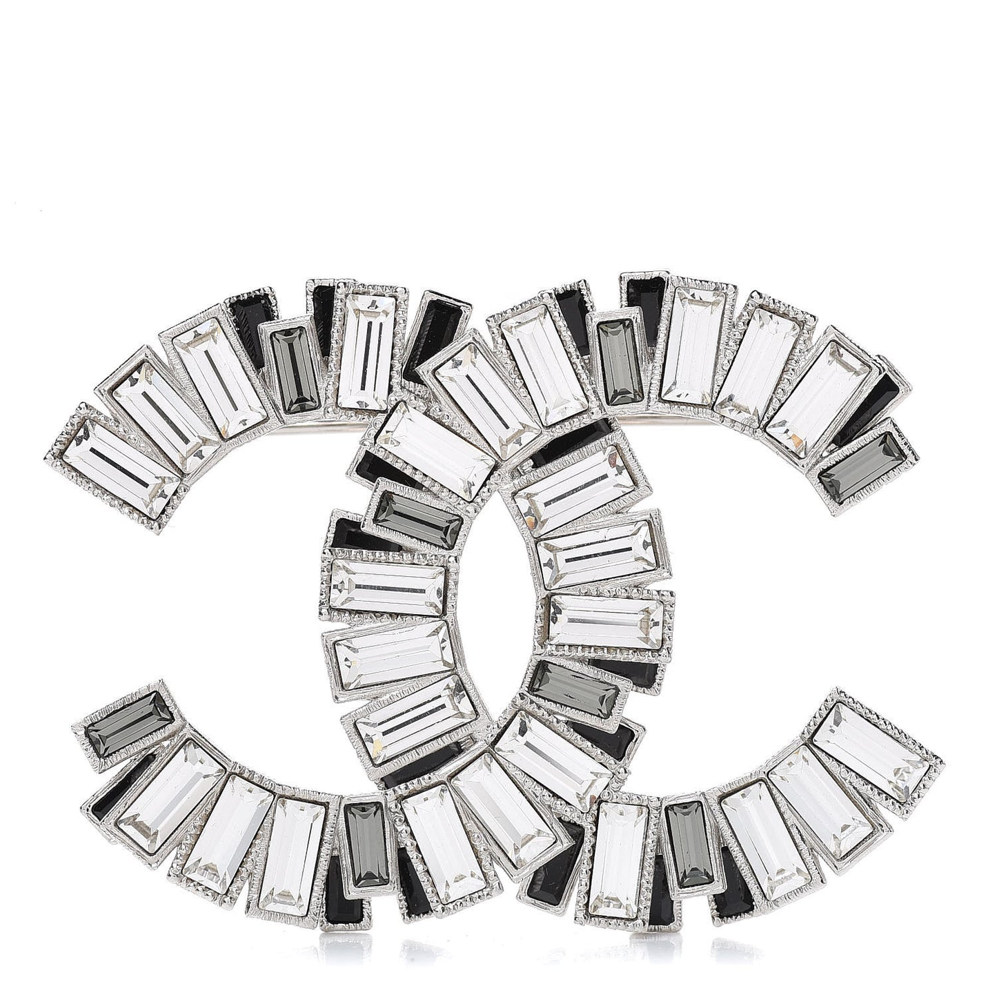 Crystal Baguette CC Brooch Silver Black