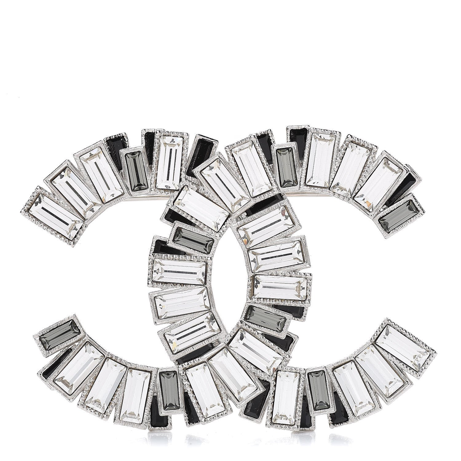 Chanel Crystal Baguette CC Brooch Silver Black 1 of 5