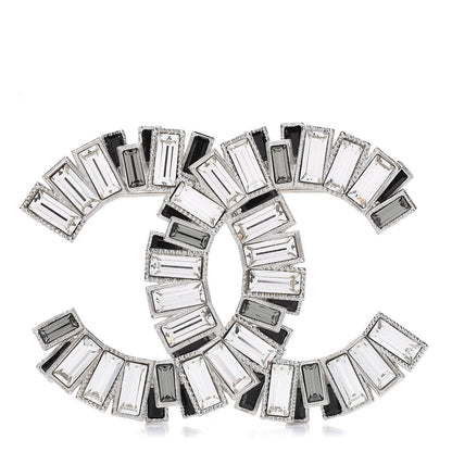 Chanel Crystal Baguette CC Brooch Silver Black 1 of 5