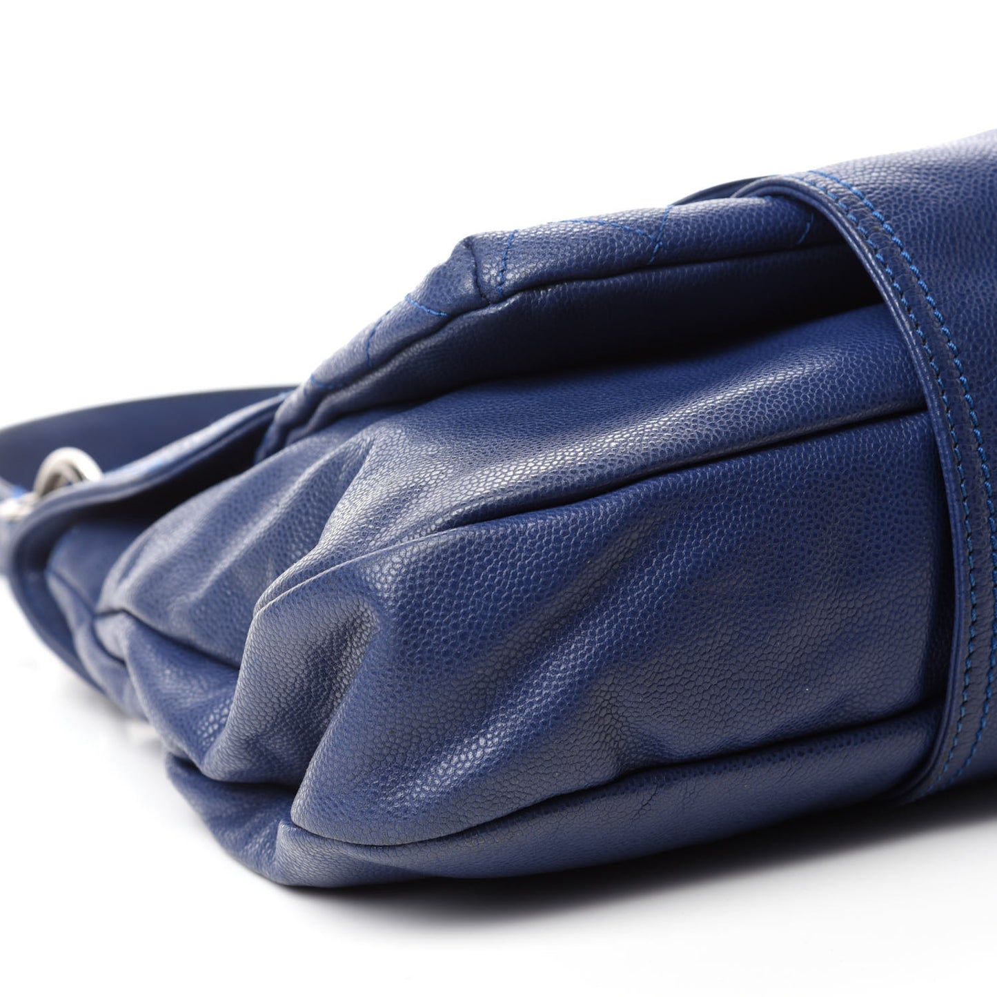 Glazed Caviar Flap Hobo Dark Blue