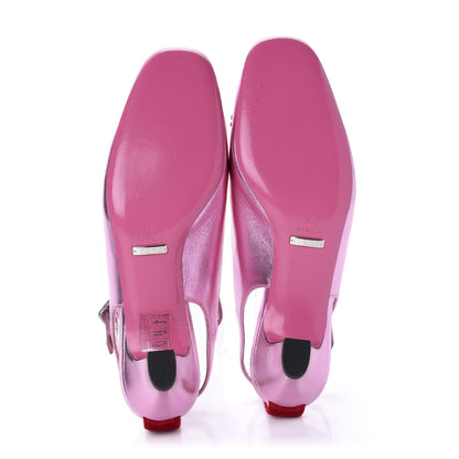 Gucci Metallic Nappa Velvet Crystal Bow Anita Pumps 35 Rosa Hibiscus Red 6 of 12