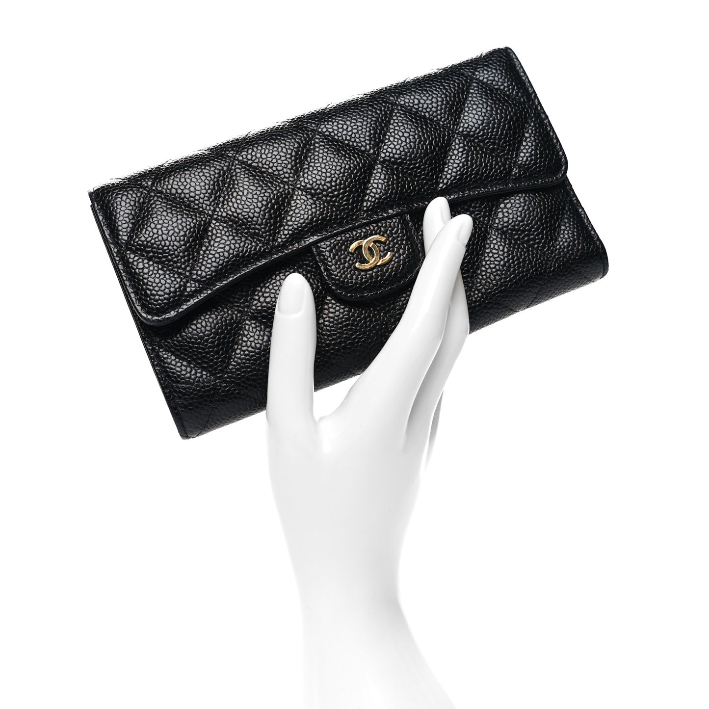 Caviar Quilted Large Gusset Flap Wallet Black