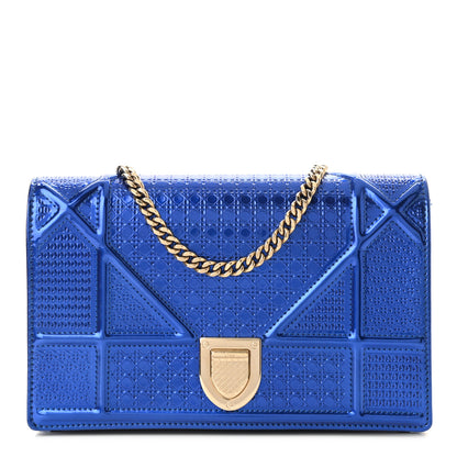 Christian Dior Metallic Patent Micro-Cannage Diorama Wallet on Chain Pouch Mirror Blue 1 of 11