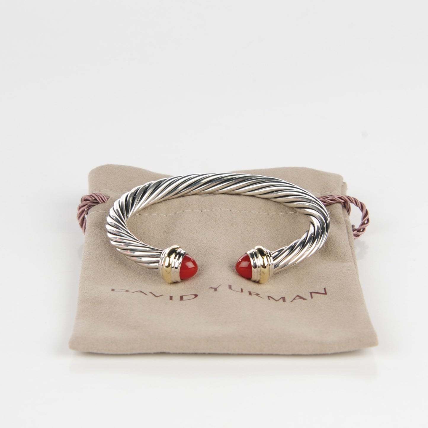 Sterling Silver 14K Yellow Gold Carnelian 7mm Cable Classics Bracelet