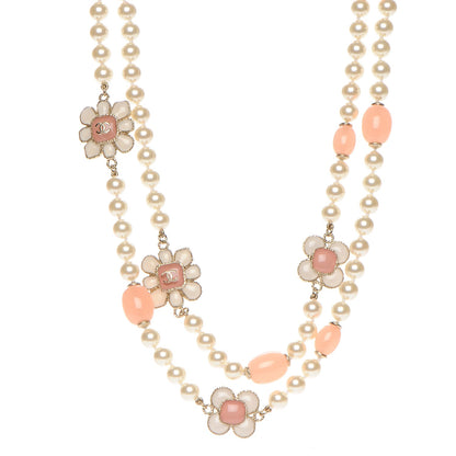 Chanel Pearl Gripoix Poured Glass CC Korean Blossom Long Necklace Pink Gold 3 of 5