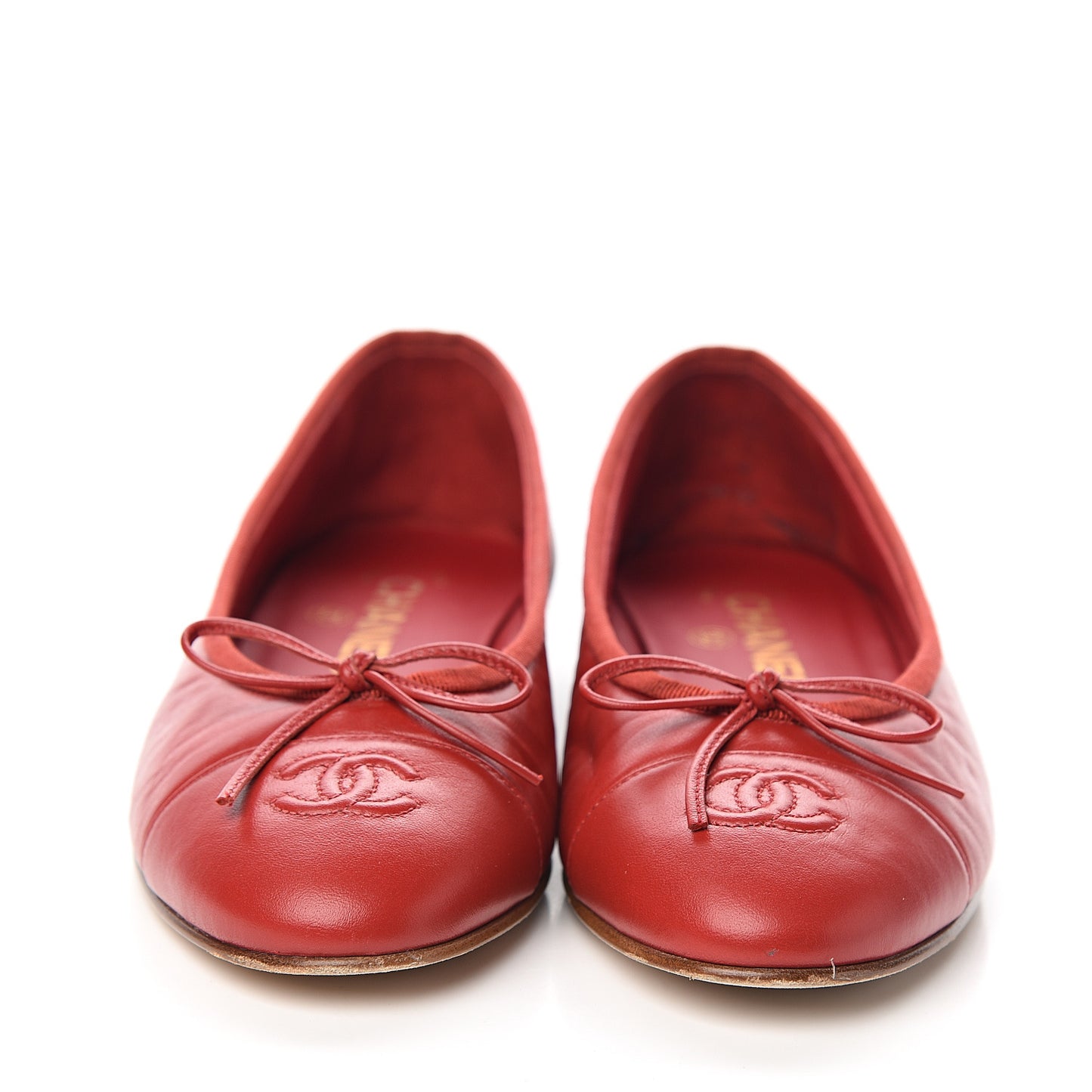 Lambskin Cap Toe Ballerina Flats 38 Red