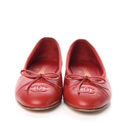 Chanel Lambskin Cap Toe Ballerina Flats 38 Red 2 of 8