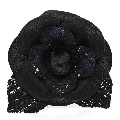 Chanel Tweed Fabric Camellia Pin Brooch Black 1 of 3