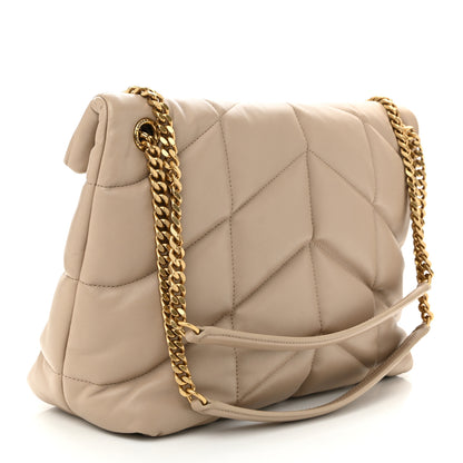 Saint Laurent Lambskin Quilted Medium Loulou Puffer Monogram Chain Satchel Dark Beige 3 of 11