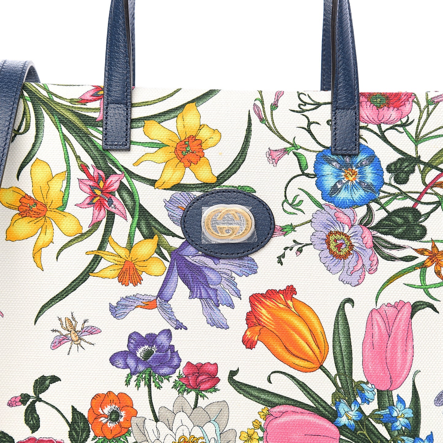 Canvas Medium Flora Tote White Multicolor Blue Agata
