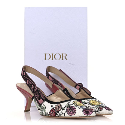 Christian Dior Canvas Embroidered Florilegio J'Adior Slingback 65mm Pumps 38.5 White Multicolor 13 of 13