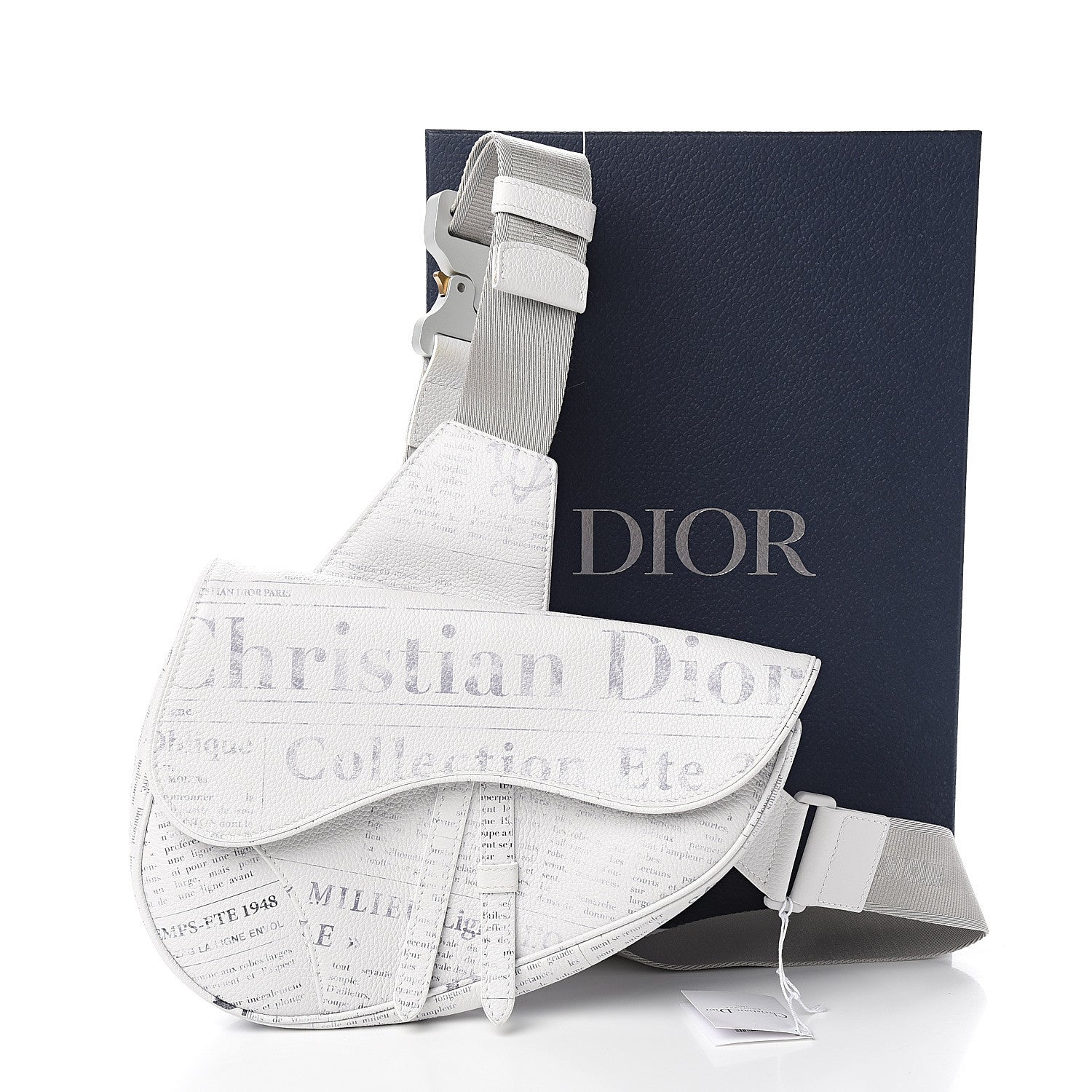 Christian Dior X DANIEL ARSHAM Grained Calfskin Newspaper Print Saddle Bag White 11 of 11