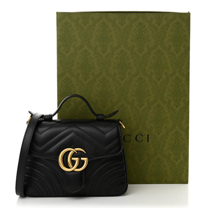 Gucci Calfskin Matelasse Small GG Marmont Top Handle Shoulder Bag Black 16 of 16