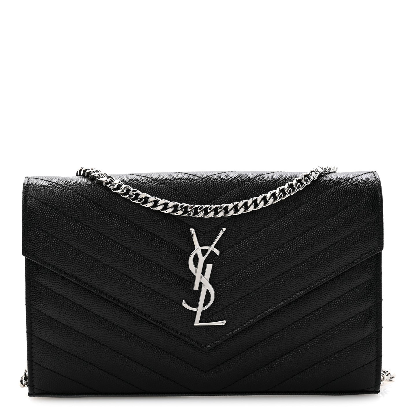 Grain De Poudre Matelasse Chevron Monogram Chain Wallet Black Black