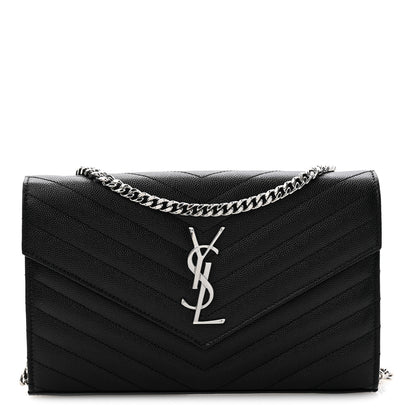 Saint Laurent Grain De Poudre Matelasse Chevron Monogram Chain Wallet Black Black 1 of 12