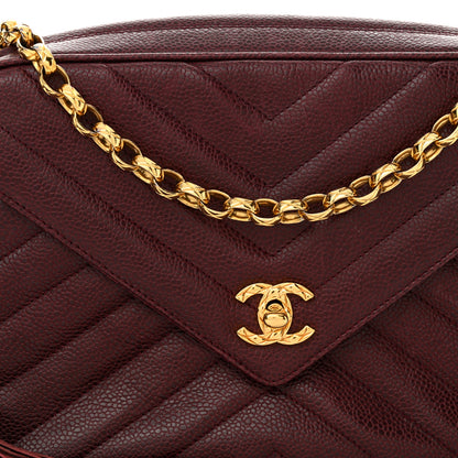 Chanel Caviar Chevron Quilted Tassel Camera Case Burgundy 8 of 13