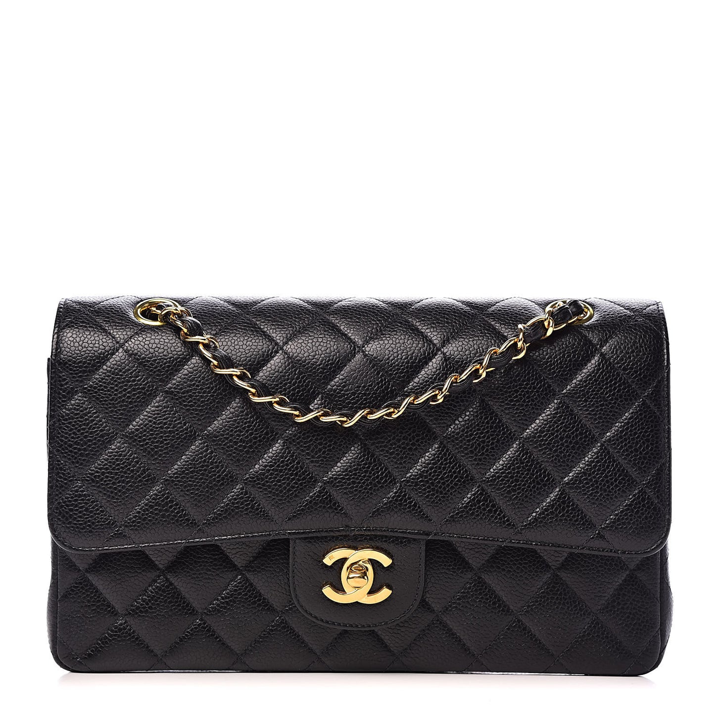 Caviar Quilted Medium Double Flap Black