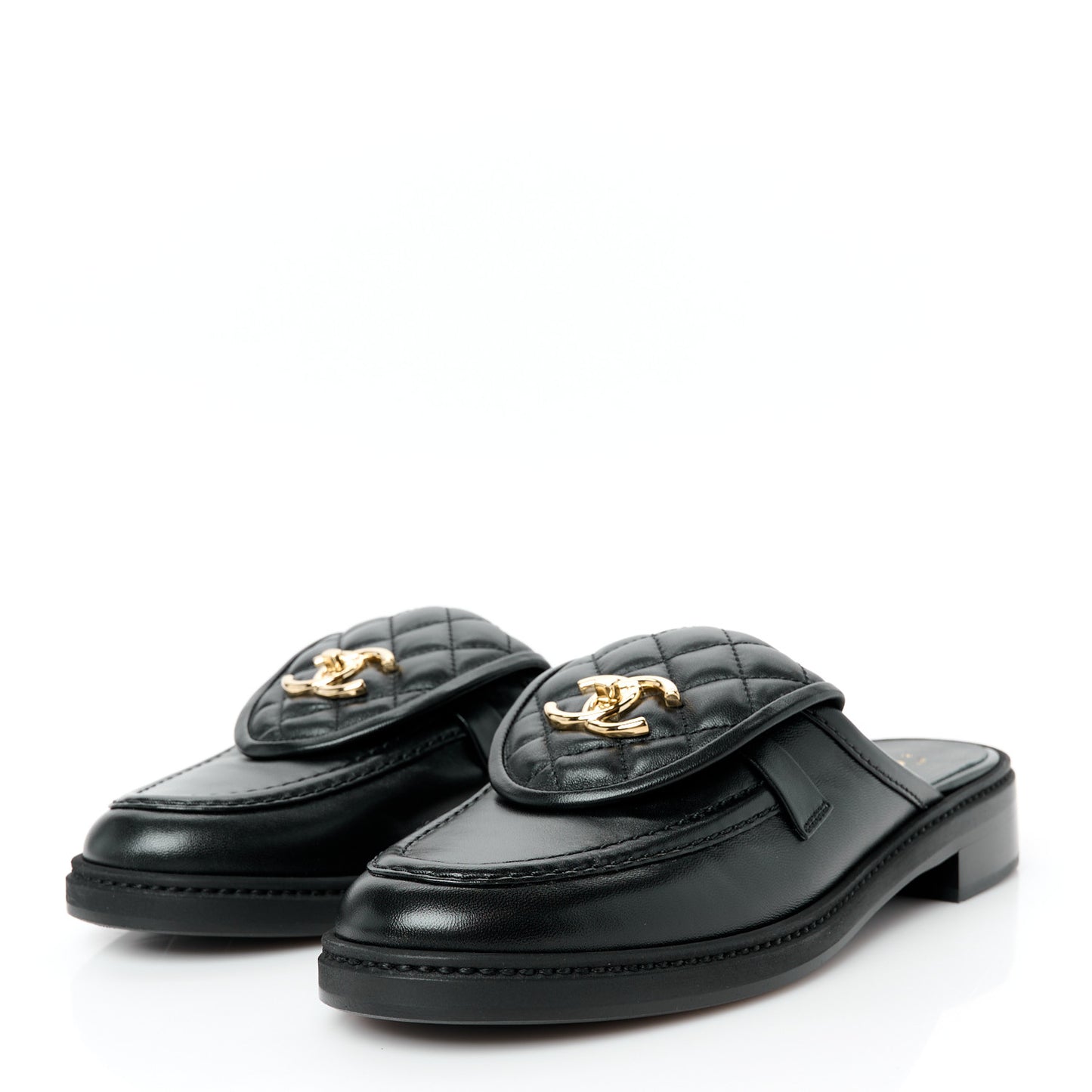 Lambskin Quilted CC Turnlock Mules 39 Black