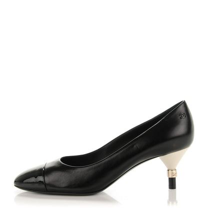 Chanel Calfskin Patent Cap Toe CC Pumps 39.5 Black White 1 of 7