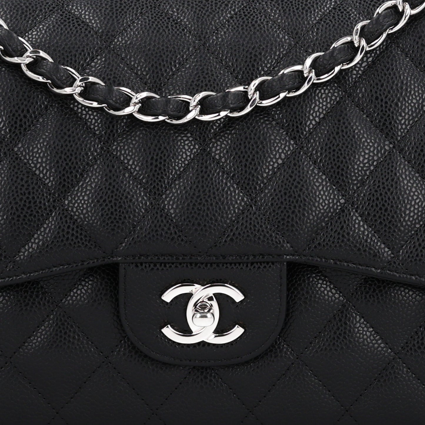 Caviar Quilted Jumbo Double Flap Black