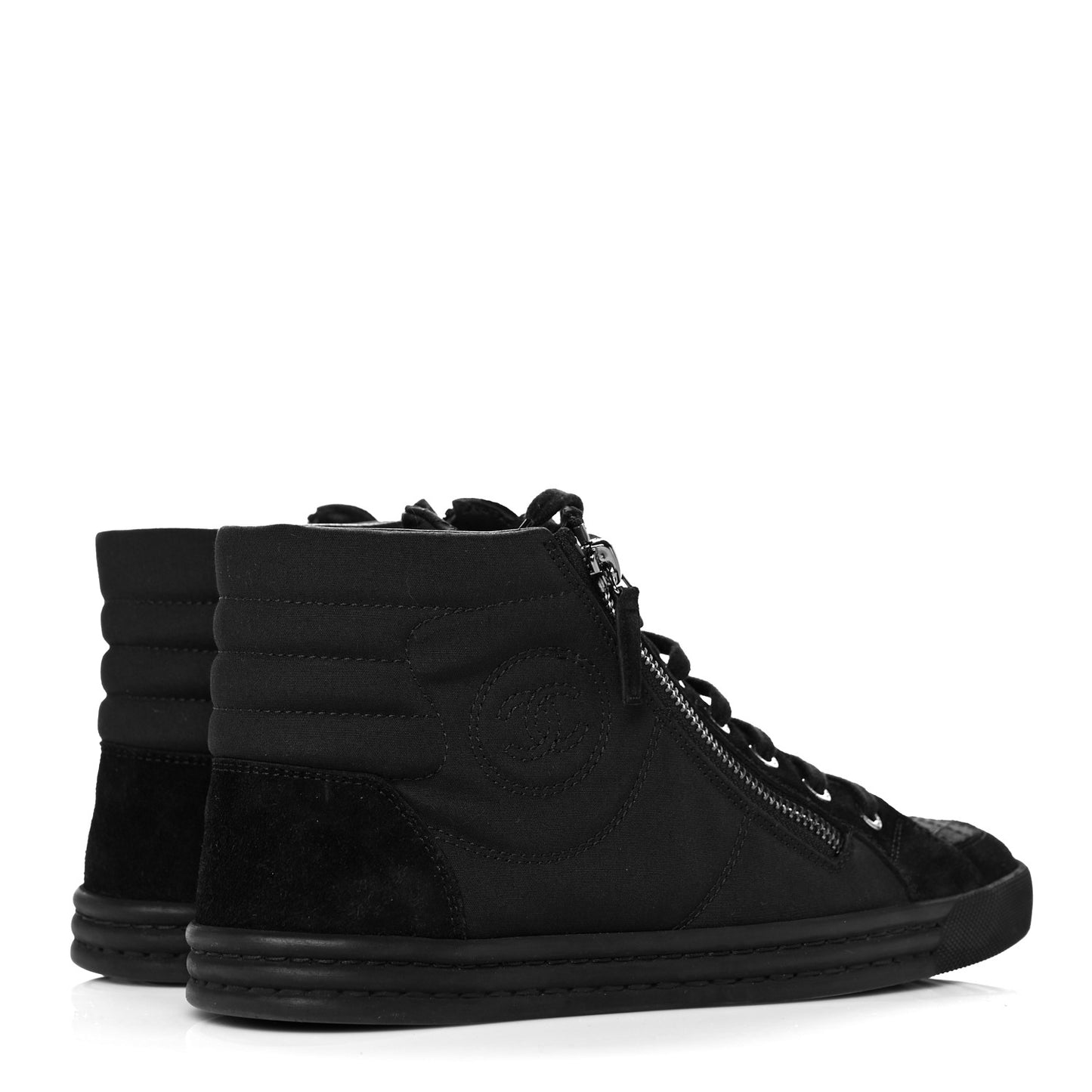 Toile Suede Calfskin CC High Top Sneakers 37 Black
