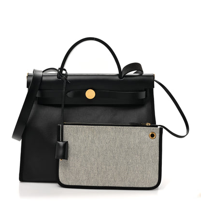 Hermes Toile H Berline Vache Hunter Herbag Zip PM 31 Black Ecru 3 of 15
