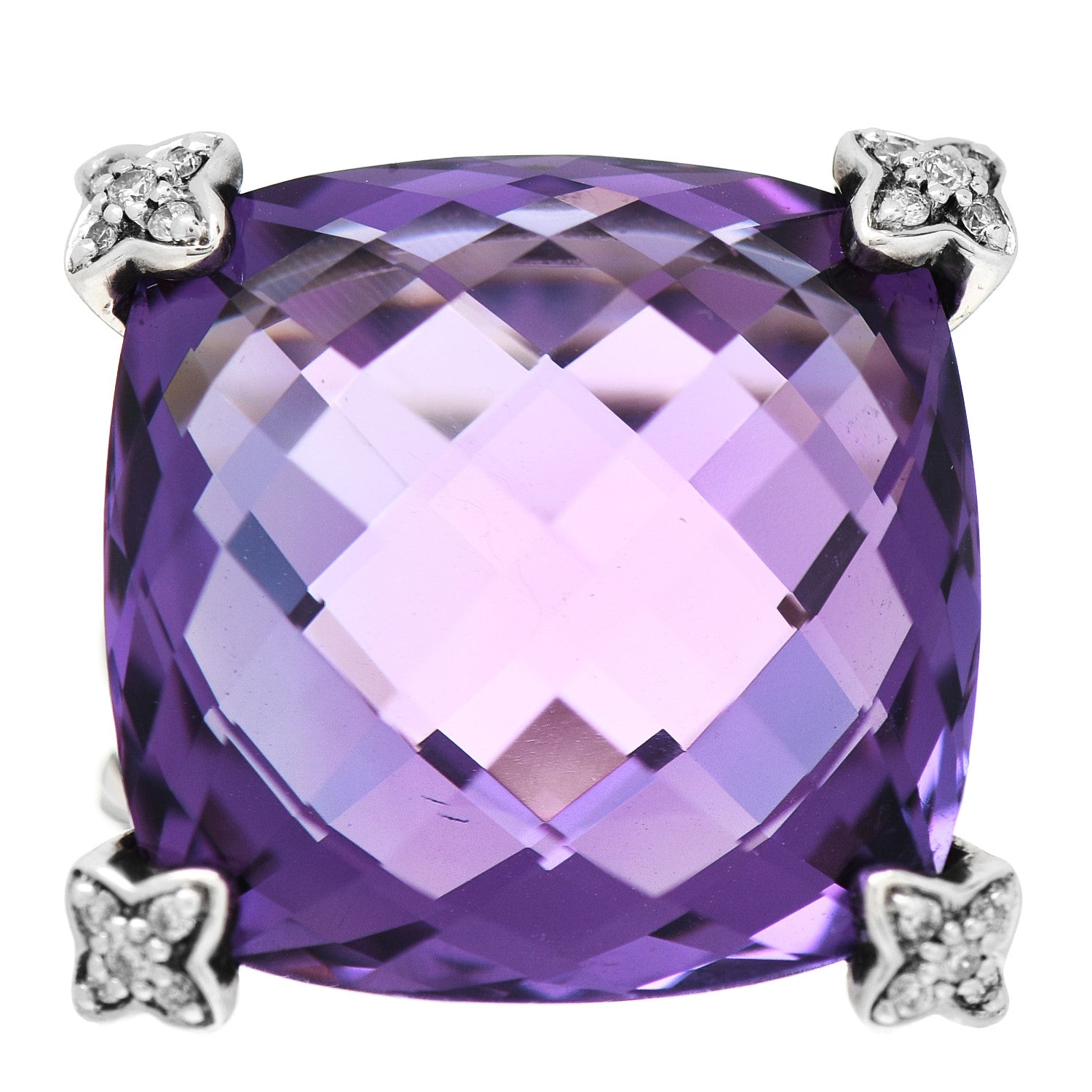 David Yurman Sterling Silver Diamond Amethyst 20mm Cushion On Point Ring 52 6 1 of 5