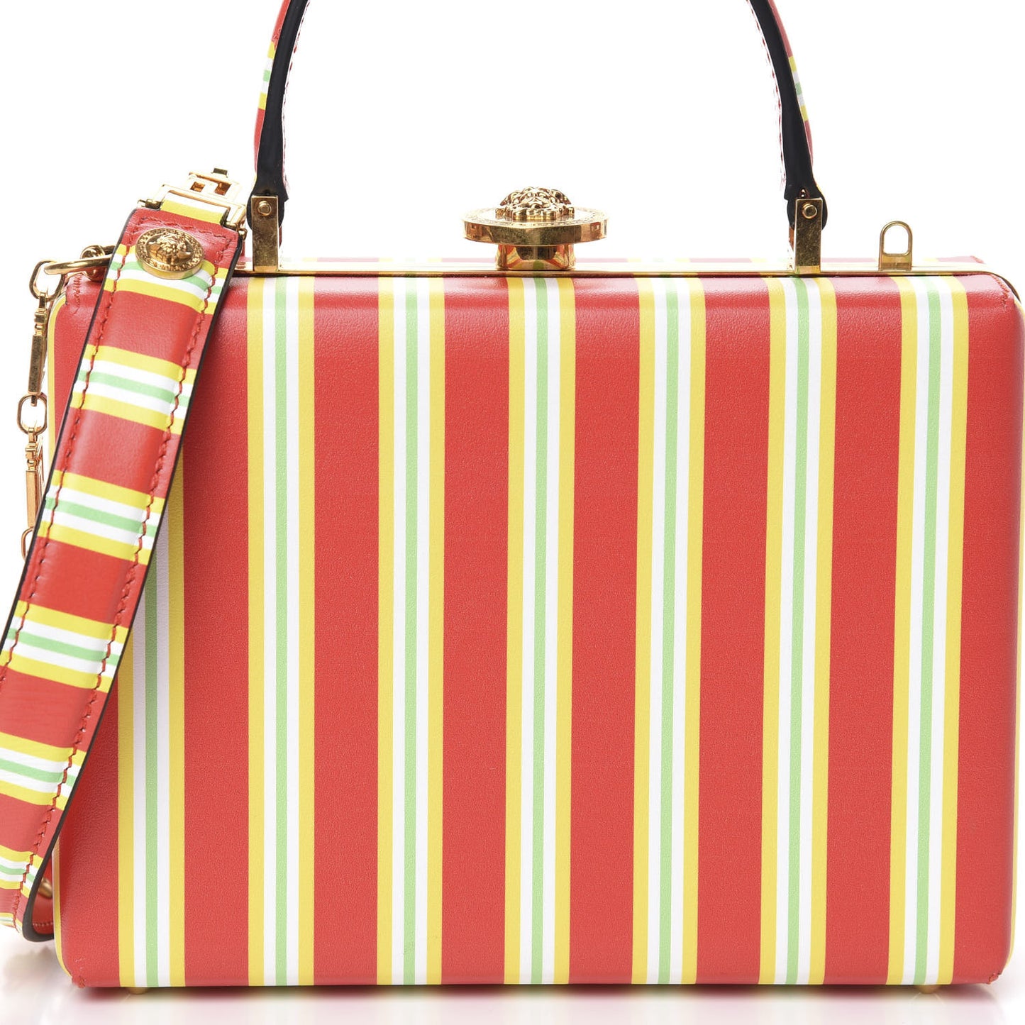 Calfskin Striped Short Handle Bag Rosso