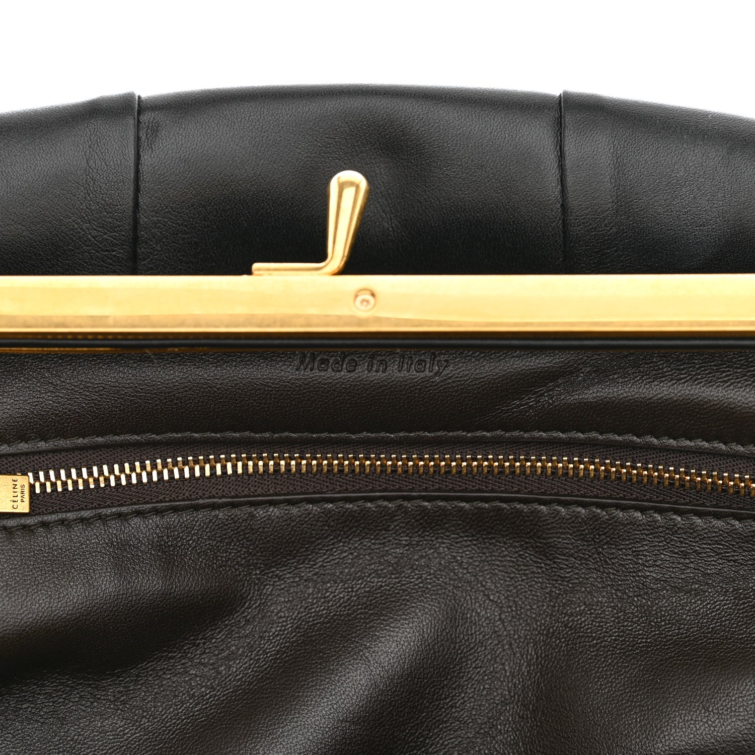 Celine Calfskin Pleated French Lock Clutch Black 6 of 7