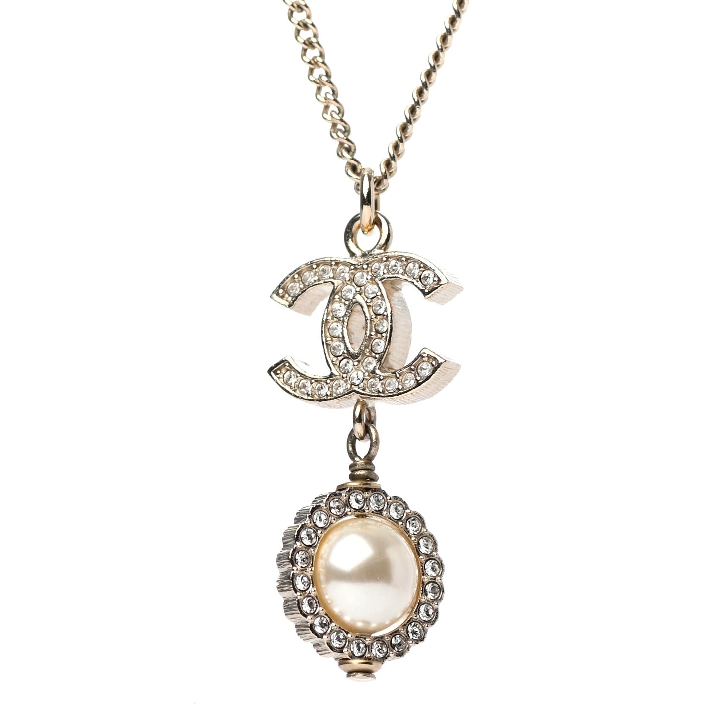 Crystal Pearl CC Lace Camellia Necklace Gold
