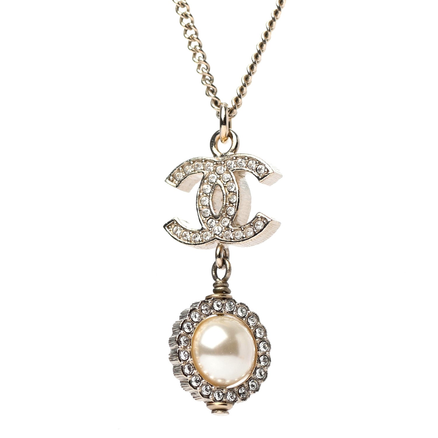 Chanel Crystal Pearl CC Lace Camellia Necklace Gold 3 of 4