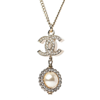 Chanel Crystal Pearl CC Lace Camellia Necklace Gold 3 of 4