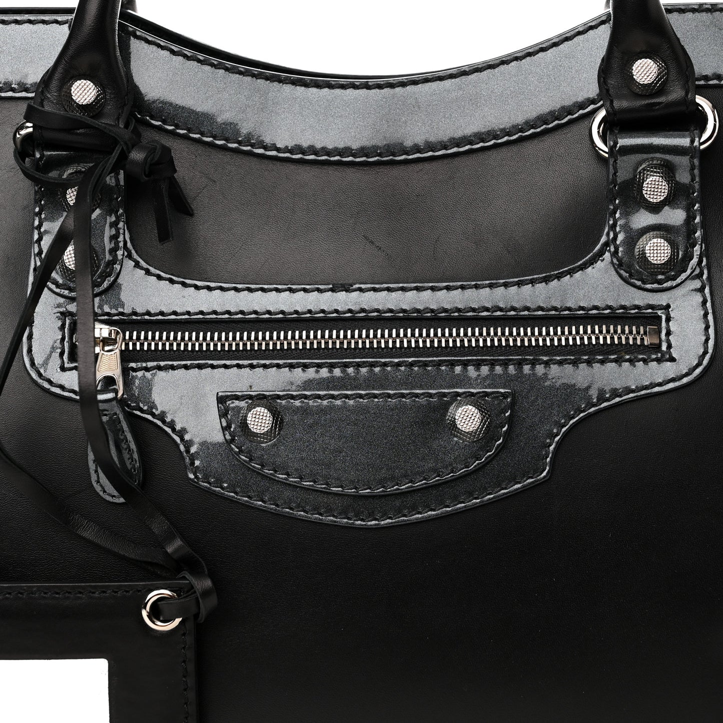 Smooth Calfskin Metallic Patent Giant 12 Silver Hardware City Black Gris