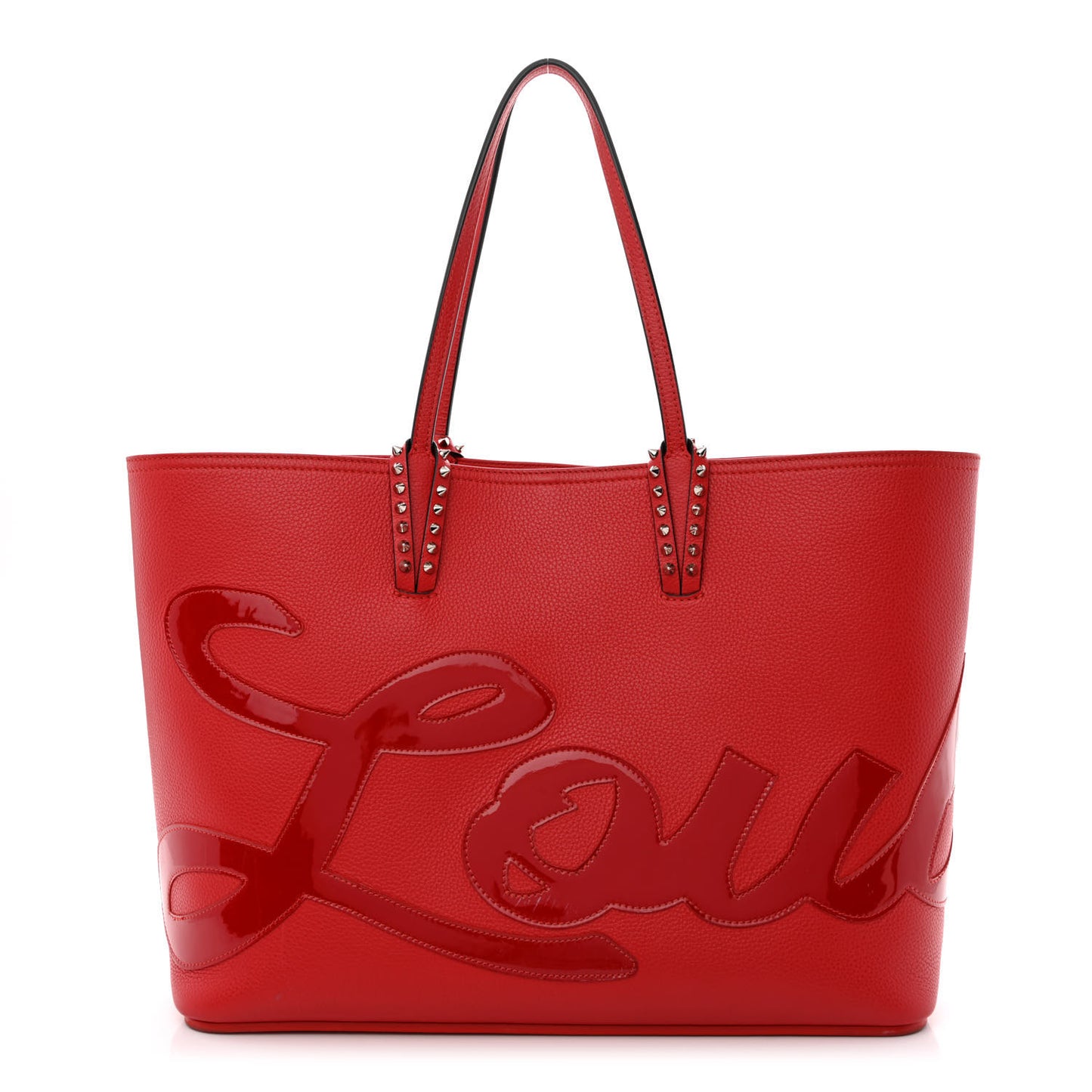 Calfskin Patent Logo Spikes East West Cabata Tote Red
